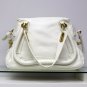 Beige Adjustable Side Locks Leather Handbag