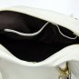 Beige Adjustable Side Locks Leather Handbag