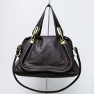 Brown Adjustable Side Locks Leather Handbag
