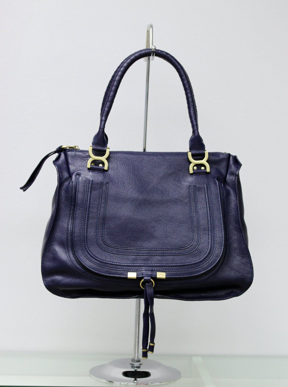 Navy Blue Leather Handbag