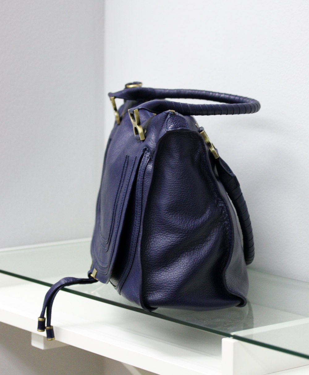 Navy Blue Leather Handbag