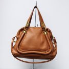 Camel Adjustable Side Locks Leather Handbag