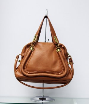 Camel Adjustable Side Locks Leather Handbag