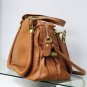 Camel Adjustable Side Locks Leather Handbag