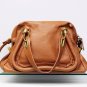 Camel Adjustable Side Locks Leather Handbag