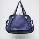 Navy Blue Adjustable Side Locks Leather Handbag