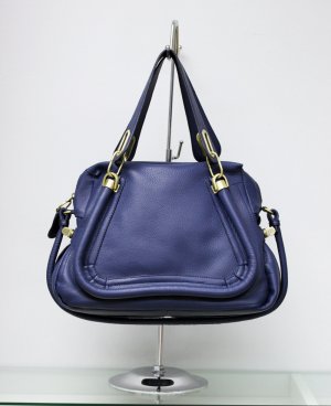 Navy Blue Adjustable Side Locks Leather Handbag