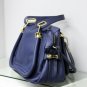 Navy Blue Adjustable Side Locks Leather Handbag