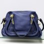 Navy Blue Adjustable Side Locks Leather Handbag