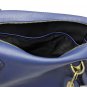 Navy Blue Adjustable Side Locks Leather Handbag