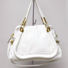 White Adjustable Side Locks Leather Handbag