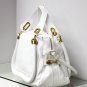 White Adjustable Side Locks Leather Handbag
