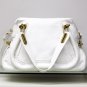 White Adjustable Side Locks Leather Handbag