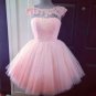 A Line Cap Sleeves Lace Homecoming Dress with Pearls, Short Lace Graduation Dress UQ2149