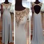 Cap sleeves hollow back long prom dress ,Beading Evening Dress L130