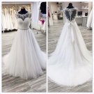 Round neck sleeveless a-line princess wedding dress, high quality hand made wedding dress, W001