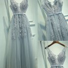 See through a-line princess long prom dress, lace appliques prom dress,sexy long dress L872