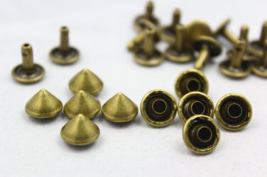 100pcs 9mm Antique Brass Cone Conical Rapid Rivet Studs - BC-RI09