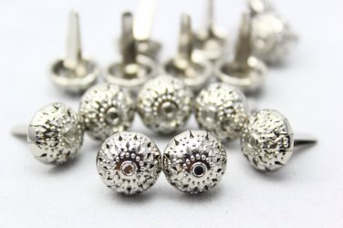 100pcs 12mm Silver Pierced Flower Round Dome Purse Feet - SRC-PF12