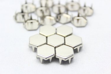 100 10mm Silver Flat Regular Hexagon Studs DIY Studs Metal Studs Craft Studs Spike SH10