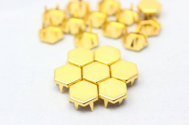 100 10mm Gold  Flat Regular Hexagon Studs DIY Studs Metal Studs Craft Studs Spike JH10