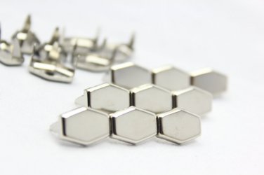 100 14mm x 10mm Silver Hexagon Flat Studs DIY Studs Metal Studs Craft Studs Spike SHR14