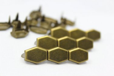 100 14mm x 10mm Antique BrassHexagon Flat Studs DIY Studs Metal Studs Craft Studs Spike BHR14