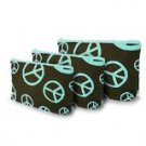 Peace Sign Print 3 Piece Cosmetic Makeup Bag Set Turquoise and Brown