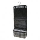 Hanging Cosmetic Makeup Toiletry Bag Case Black Plaid Print