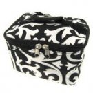 Cute! Cosmetic Makeup Bag Case Damask Print Black White Small (Black Trim)