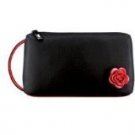 Lancome Cosmetic Bag/Clutch, Black With Red Flower