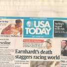 Earnhardt USA Today Paper Feb,20 2001