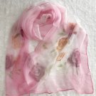 100% Silk Oblong Scarf Wrap Hand-printed Peony Gradient Gift ～ Fast Delivery as Air Lettermail