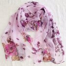 Gift Silk Chiffon Oblong Scarf Violet Floral ～ Fast Delivery as Air Lettermail