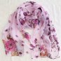 Gift Silk Chiffon Oblong Scarf Violet Floral ～ Fast Delivery as Air Lettermail