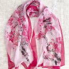 Silk Blend Chiffon Oblong Scarf "Red Plum Flowers" & Defects ～ Fast Delivery as Air Lettermail