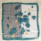 19" Silk Blend Square Scarf Wrap Teal Floral Striped ～ Fast Delivery as Air Lettermail