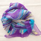 19" Silk Feeling Chiffon Scarf Wrap Blooming Purple Blue Yellow ～ Fast Delivery as Air Lettermail