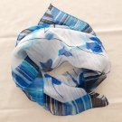 Gift 23" Chiffon Neck Head Scarf Wrap "Blue Leaves on Twigs" ～ Fast Delivery as Air Lettermail