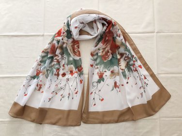 Silk Feeling Chiffon Rectangle Scarf Floral Gift &iuml;&frac12;� Fast Delivery as Air Lettermail