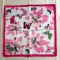 20" Silk Feeling Square Scarf Wrap Pink Butterfly Floral ~ Fast Delivery as Air Lettermail