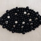 5" x 3" Faux Beads Diamond Crystal Patch Appliqué Black Silver ～ Fast Delivery As Air Lettermail