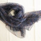 40" x 31" Silk Scarf Wrap Shawl Rectangle Dark Blue Floral Dongfeng Yarn ~ Fast Shipping