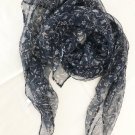 39" x 29" Silk Scarf Wrap Shawl Rectangle Dark Blue Brown Floral Dongfeng Yarn ~ Fast Shipping