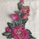 5.39” x 7.13” Pink Yellow Flowers Green Leaves Patches Embroidered Appliqué