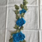 5.75” x 16.93” 3D Multilayer Blue Flowers Green Leaves Patches Embroidered Appliqué
