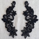 A pair 1.97” x 4.41” Black Floral Patches Embroidered Appliqué