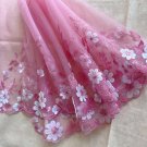 8.15” x 1 yd 3D White Light Pink Floral Lace Trim Scalloped