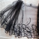 7.09” x 1 yd Shiny Black Embroidered Floral Lace Trim Scalloped