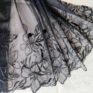 8.27” x 1.1 yds Black Embroidered Floral Lace Trim Scalloped